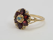 Load image into Gallery viewer, 7368-Antique Rare: 14ct Gold Almandine Garnets Water Opals Flowerhead Cluster Ring- outrageous beauty
