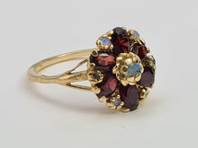 Load image into Gallery viewer, 7368-Antique Rare: 14ct Gold Almandine Garnets Water Opals Flowerhead Cluster Ring- outrageous beauty
