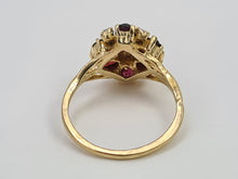 Load image into Gallery viewer, 7368-Antique Rare: 14ct Gold Almandine Garnets Water Opals Flowerhead Cluster Ring- outrageous beauty
