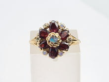 Load image into Gallery viewer, 7368-Antique Rare: 14ct Gold Almandine Garnets Water Opals Flowerhead Cluster Ring- outrageous beauty
