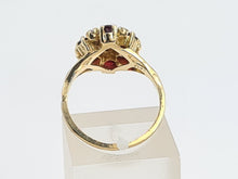 Load image into Gallery viewer, 7368-Antique Rare: 14ct Gold Almandine Garnets Water Opals Flowerhead Cluster Ring- outrageous beauty
