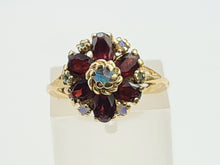 Load image into Gallery viewer, 7368-Antique Rare: 14ct Gold Almandine Garnets Water Opals Flowerhead Cluster Ring- outrageous beauty
