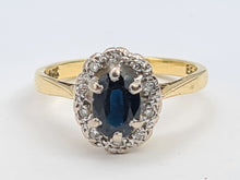 Load image into Gallery viewer, 7371-Vintage Classic 18ct Gold French Blue Sapphires 10 Diamonds Halo Ring- fine example,  lovely sparkle
