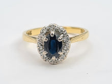 Load image into Gallery viewer, 7371-Vintage Classic 18ct Gold French Blue Sapphires 10 Diamonds Halo Ring- fine example,  lovely sparkle
