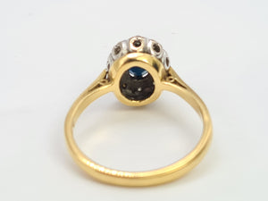 7371-Vintage Classic 18ct Gold French Blue Sapphires 10 Diamonds Halo Ring- fine example,  lovely sparkle