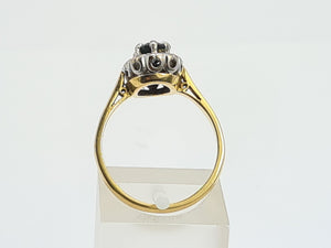 7371-Vintage Classic 18ct Gold French Blue Sapphires 10 Diamonds Halo Ring- fine example,  lovely sparkle