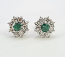 Load image into Gallery viewer, 7375: Vintage Fabulous 18ct White Gold Emeralds 16 Diamonds Earrings- Captivating
