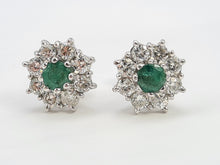 Load image into Gallery viewer, 7375: Vintage Fabulous 18ct White Gold Emeralds 16 Diamonds Earrings- Captivating
