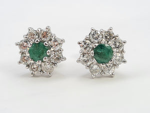 7375: Vintage Fabulous 18ct White Gold Emeralds 16 Diamonds Earrings- Captivating