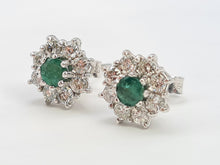 Load image into Gallery viewer, 7375: Vintage Fabulous 18ct White Gold Emeralds 16 Diamonds Earrings- Captivating
