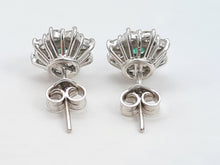 Load image into Gallery viewer, 7375: Vintage Fabulous 18ct White Gold Emeralds 16 Diamonds Earrings- Captivating
