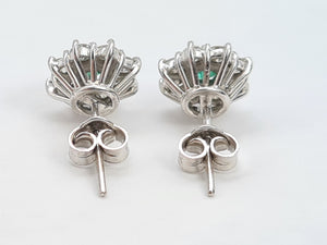 7375: Vintage Fabulous 18ct White Gold Emeralds 16 Diamonds Earrings- Captivating