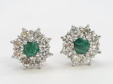 Load image into Gallery viewer, 7375: Vintage Fabulous 18ct White Gold Emeralds 16 Diamonds Earrings- Captivating
