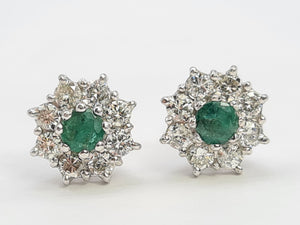 7375: Vintage Fabulous 18ct White Gold Emeralds 16 Diamonds Earrings- Captivating