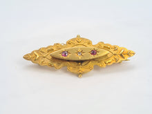 Cargar imagen en el visor de la galería, 7382-Antique: 1904 hallmarked  9ct Gold Diamond Garnets Pin Brooch- 120 years old
