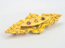 Cargar imagen en el visor de la galería, 7382-Antique: 1904 hallmarked  9ct Gold Diamond Garnets Pin Brooch- 120 years old
