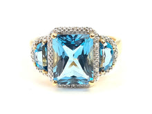 Load image into Gallery viewer, 0154:  Vintage: 9ct Gold Azure Blue Topaz Diamonds Cocktail Ring- FAB
