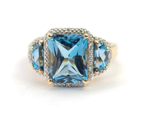 Load image into Gallery viewer, 0154:  Vintage: 9ct Gold Azure Blue Topaz Diamonds Cocktail Ring- FAB
