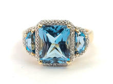 Load image into Gallery viewer, 0154:  Vintage: 9ct Gold Azure Blue Topaz Diamonds Cocktail Ring- FAB
