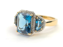 Load image into Gallery viewer, 0154:  Vintage: 9ct Gold Azure Blue Topaz Diamonds Cocktail Ring- FAB
