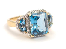 Load image into Gallery viewer, 0154:  Vintage: 9ct Gold Azure Blue Topaz Diamonds Cocktail Ring- FAB
