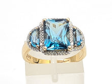 Load image into Gallery viewer, 0154:  Vintage: 9ct Gold Azure Blue Topaz Diamonds Cocktail Ring- FAB
