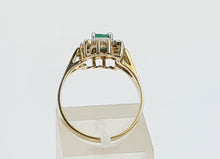 Load image into Gallery viewer, 0144: Vintage: 9ct Gold Emerald Cut Emerald 14 Diamonds Square Set Ring
