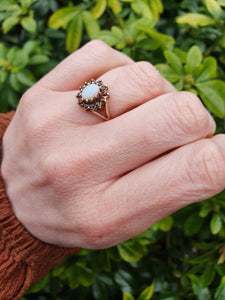 7271- Vintage (1960's) Opal Garnets Halo Cocktail Ring- lovely combination