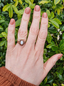 7271- Vintage (1960's) Opal Garnets Halo Cocktail Ring- lovely combination