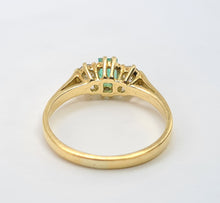 Load image into Gallery viewer, A7391 -Vintage: 18ct Gold Emerald Diamonds Three Stone Ring- gorgeous, petite, sparkling
