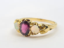 Load image into Gallery viewer, A7402 Vintage &amp; Old 18ct Gold Mulberry Purple Amethyst Opals Dress Ring- lovely combination
