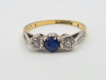 Load image into Gallery viewer, 7405 Antique: 18ct Gold Platinum Set French Blue Sapphire Diamonds Dress Ring
