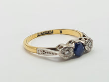 Load image into Gallery viewer, 7405 Antique: 18ct Gold Platinum Set French Blue Sapphire Diamonds Dress Ring
