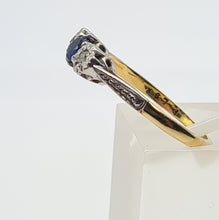 Load image into Gallery viewer, 7405 Antique: 18ct Gold Platinum Set French Blue Sapphire Diamonds Dress Ring
