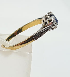 7405 Antique: 18ct Gold Platinum Set French Blue Sapphire Diamonds Dress Ring