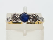 Load image into Gallery viewer, 7405 Antique: 18ct Gold Platinum Set French Blue Sapphire Diamonds Dress Ring
