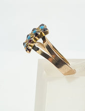 Load image into Gallery viewer, 4834: Vintage Old 9ct Gold Geometric Set Signet Ring Turquoises Garnets- lovely symmetry
