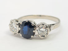 Load image into Gallery viewer, 7387- Vintage: Exceptional 18ct White Gold French Blue Sapphire Diamonds Ring- Hallmarked London 1975.
