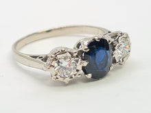 Load image into Gallery viewer, 7387- Vintage: Exceptional 18ct White Gold French Blue Sapphire Diamonds Ring- Hallmarked London 1975.
