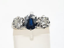 Load image into Gallery viewer, 7387- Vintage: Exceptional 18ct White Gold French Blue Sapphire Diamonds Ring- Hallmarked London 1975.
