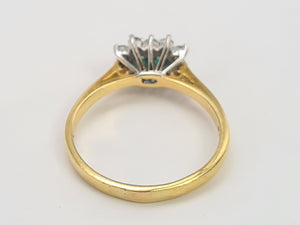 7418: Vintage (1983) Rare 18ct Gold Two Emeralds 10 Diamonds Dress Ring- lovely combination