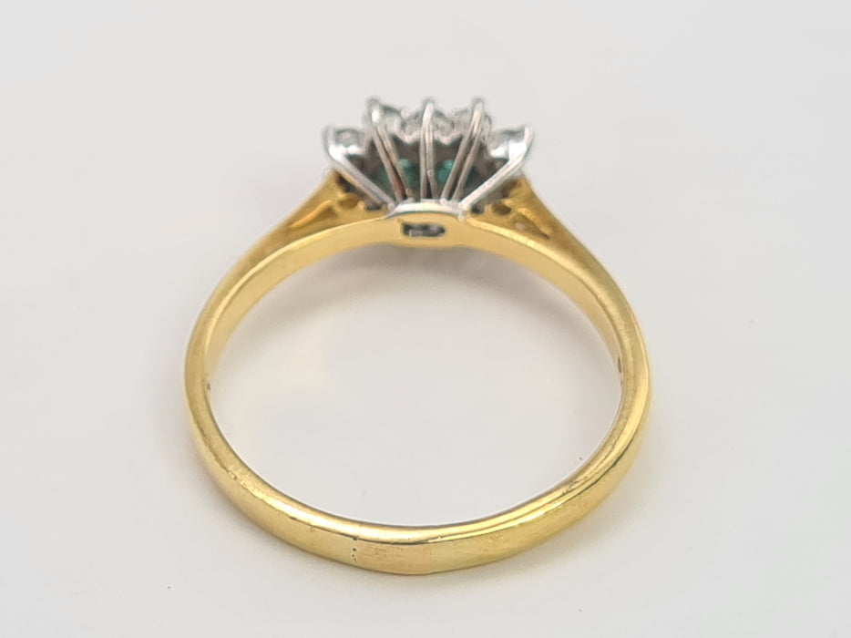 6079 Vintage: 18ct Gold Two Emeralds 10 Diamonds Dress Ring- From 1983- Rare