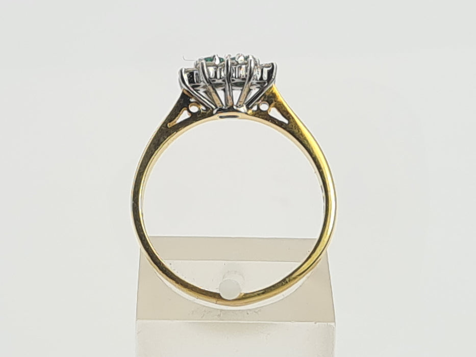 6079 Vintage: 18ct Gold Two Emeralds 10 Diamonds Dress Ring- From 1983- Rare