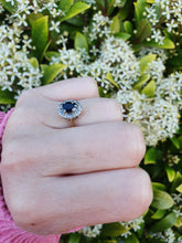 Load image into Gallery viewer, 7371-Vintage Classic 18ct Gold French Blue Sapphires 10 Diamonds Halo Ring- fine example,  lovely sparkle
