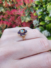 Load image into Gallery viewer, 7368-Antique Rare: 14ct Gold Almandine Garnets Water Opals Flowerhead Cluster Ring- outrageous beauty
