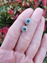 Load image into Gallery viewer, 7375: Vintage Fabulous 18ct White Gold Emeralds 16 Diamonds Earrings- Captivating
