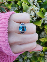 Load image into Gallery viewer, 0154:  Vintage: 9ct Gold Azure Blue Topaz Diamonds Cocktail Ring- FAB
