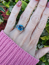 Load image into Gallery viewer, 0154:  Vintage: 9ct Gold Azure Blue Topaz Diamonds Cocktail Ring- FAB
