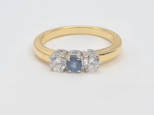 Load image into Gallery viewer, 7412;Vintage: (2002) 18ct Gold Cornflower Blue Sapphire Full Cut Diamonds Ring- simply gorgeous
