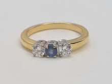 Load image into Gallery viewer, 7412;Vintage: (2002) 18ct Gold Cornflower Blue Sapphire Full Cut Diamonds Ring- simply gorgeous
